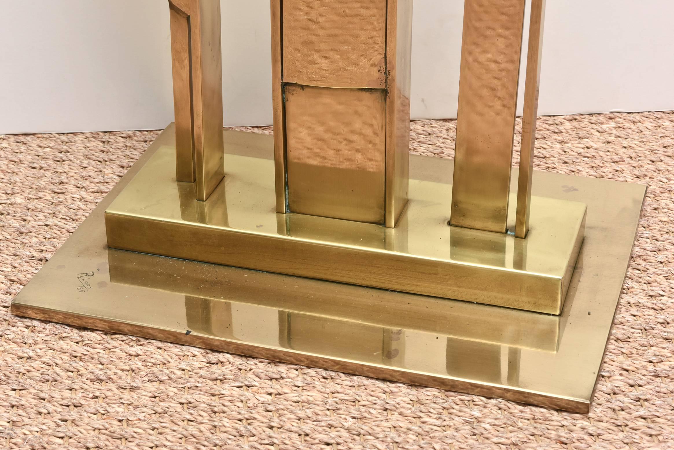 Unknown Bronze Ramon Lago Signed Vintage Geometric Modernist Monumental Floor Sculpture For Sale
