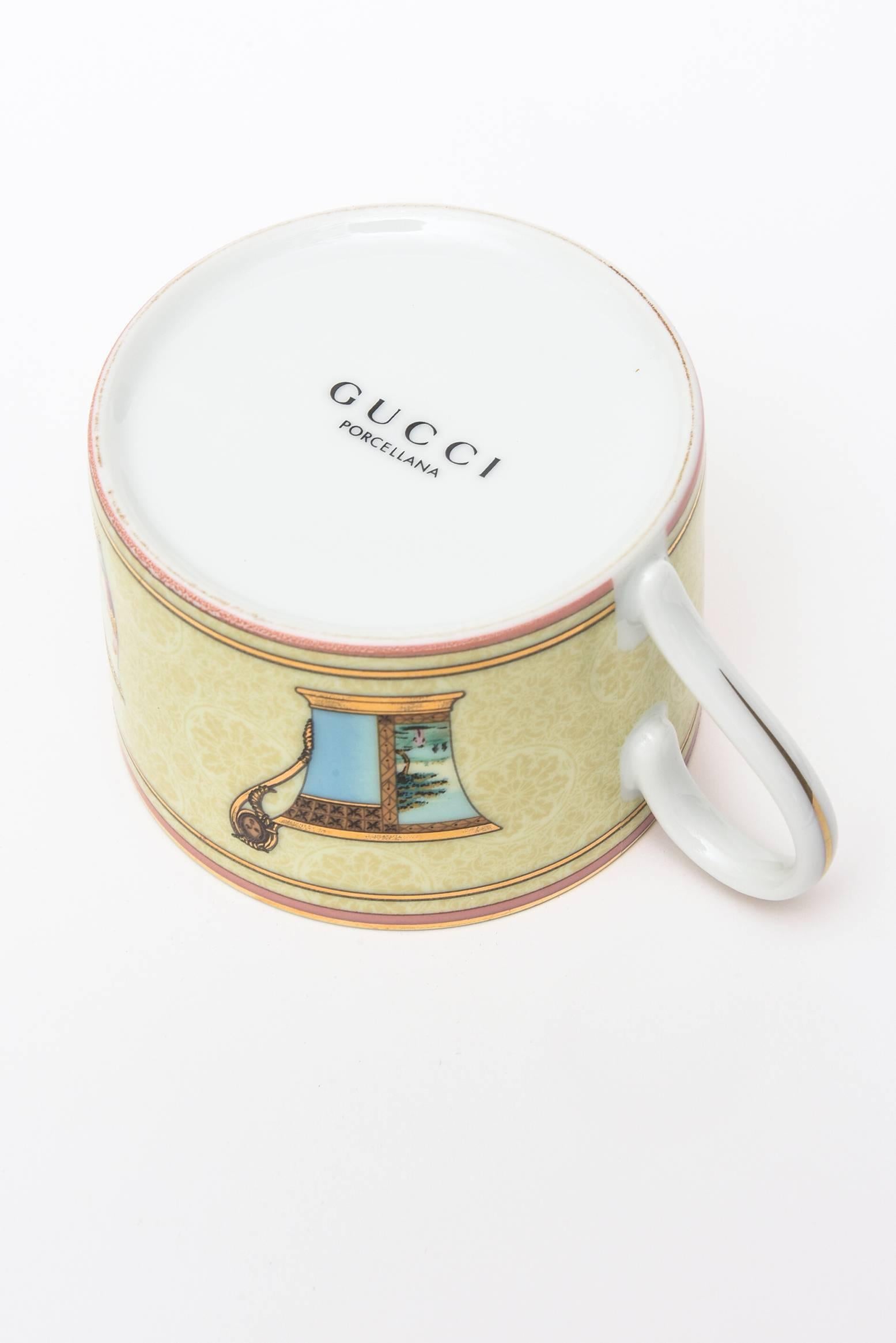 Pair of Gucci Greek Mythological Porcelain Cups and Saucers 1