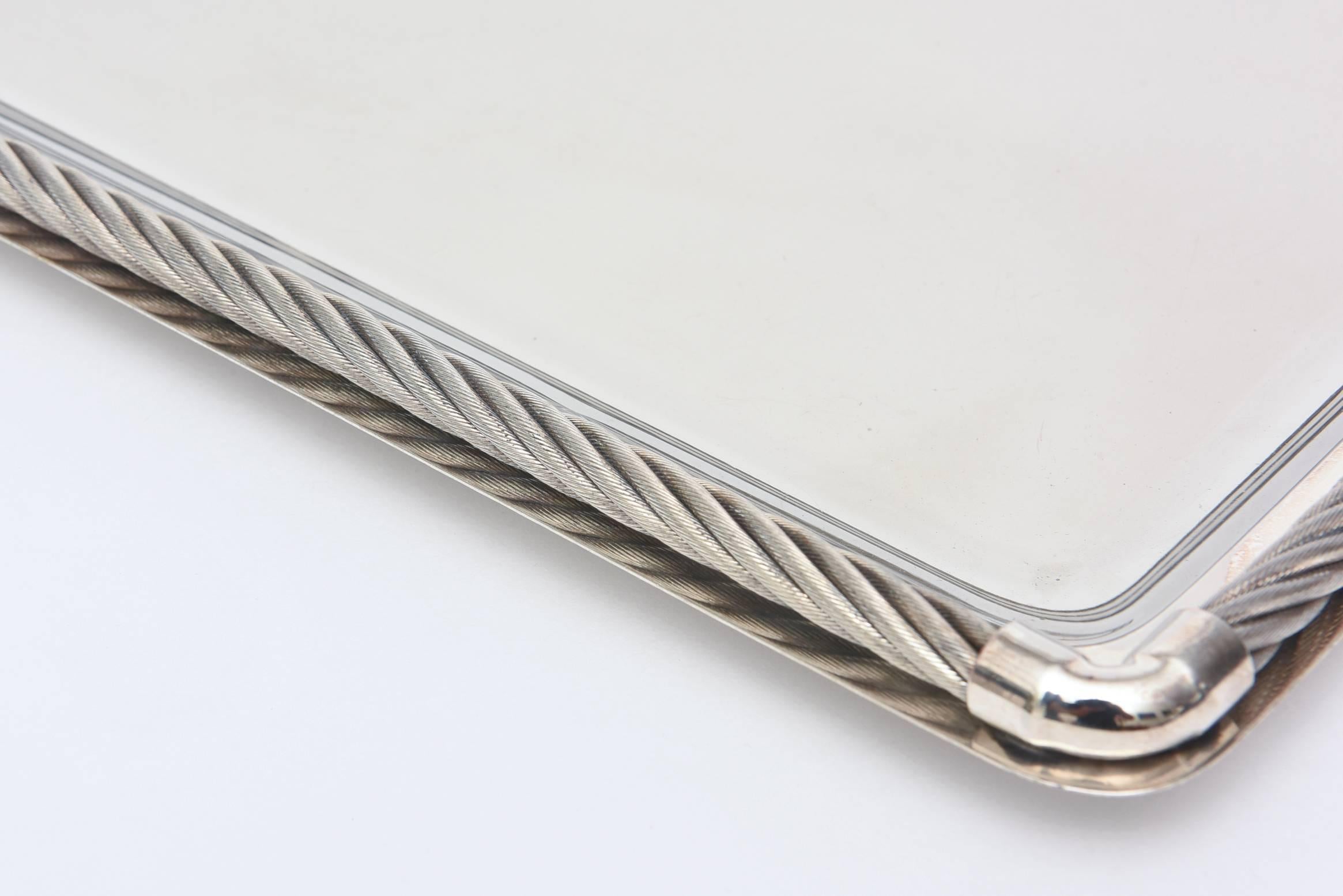 Signed Italian Gucci Silver- Plate Braided / Rope Tray In Excellent Condition In North Miami, FL