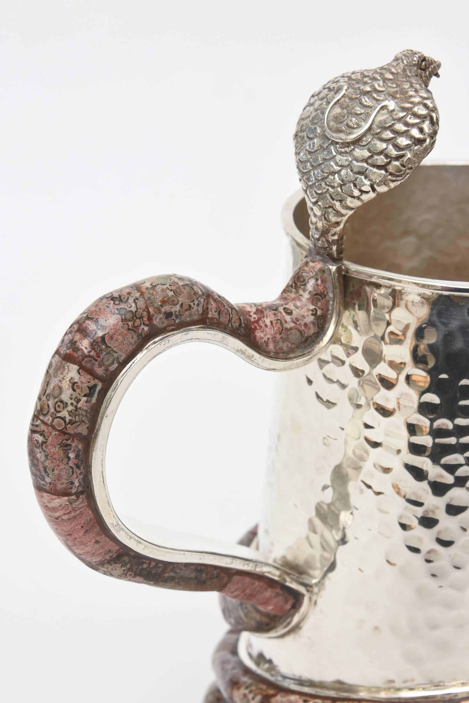 Mexican Stunning Emilia Castillo Hand Hammered Silver-Plate Pitcher/Vase with Stone