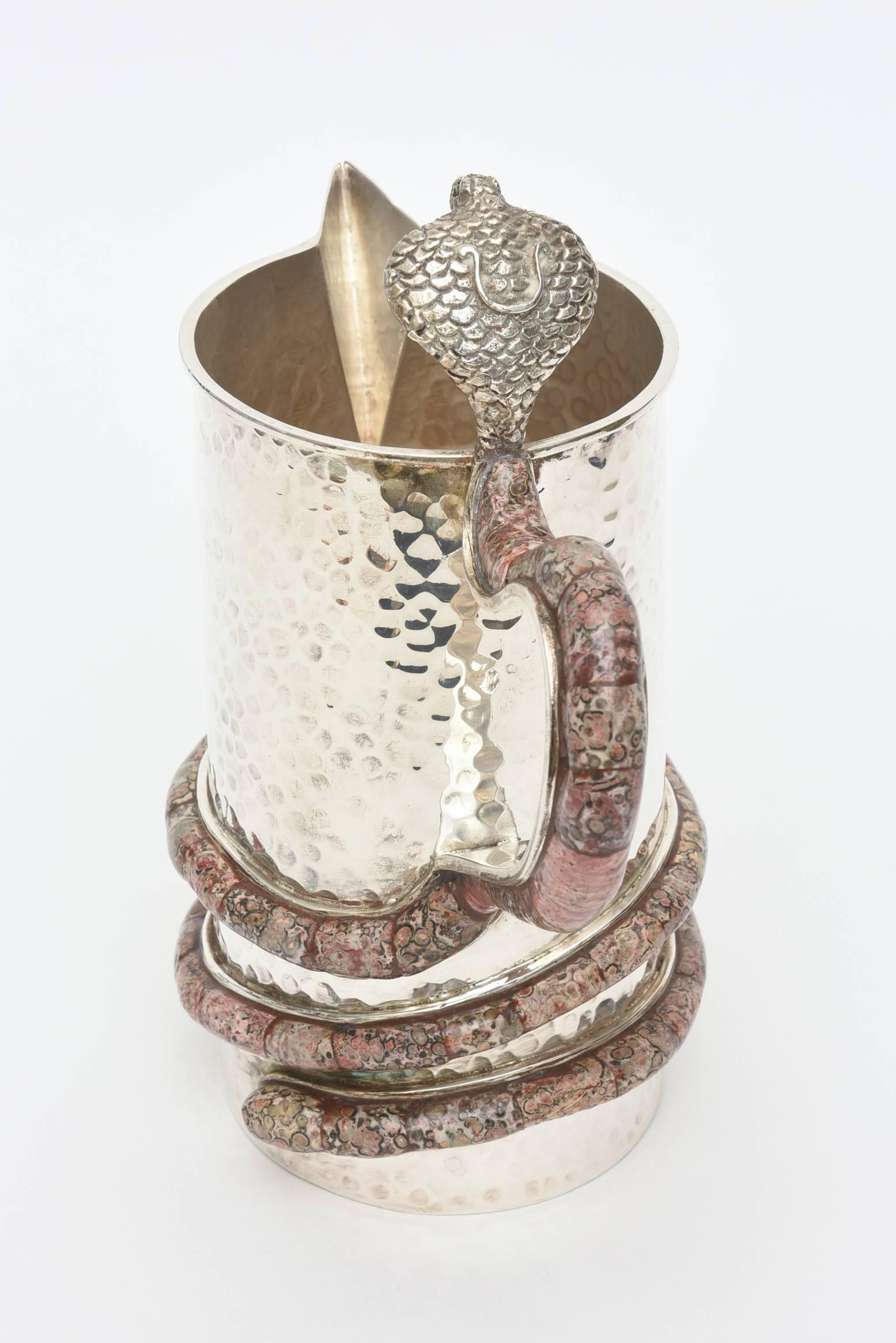 Silver Plate Stunning Emilia Castillo Hand Hammered Silver-Plate Pitcher/Vase with Stone