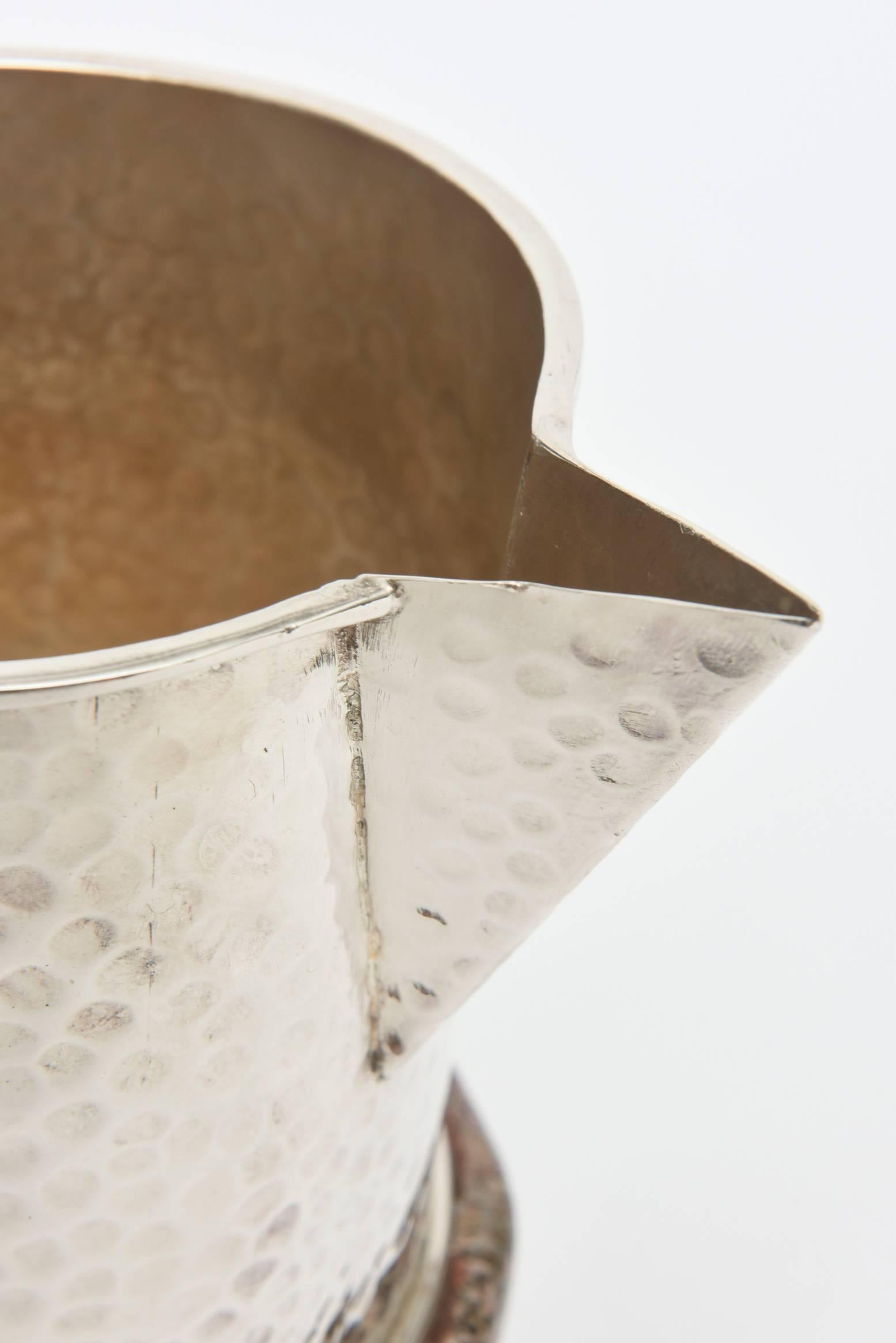 Stunning Emilia Castillo Hand Hammered Silver-Plate Pitcher/Vase with Stone 2