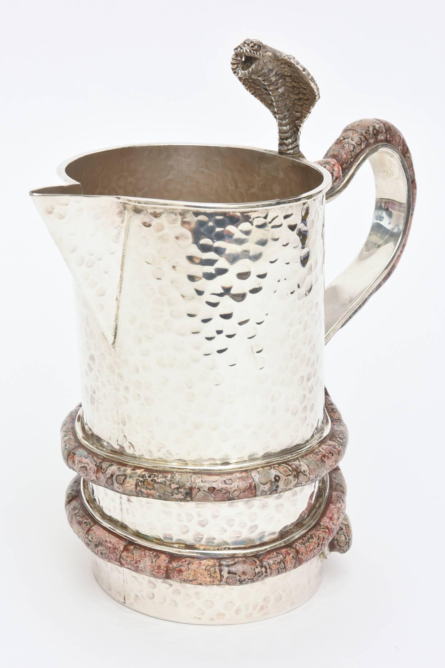 Stunning Emilia Castillo Hand Hammered Silver-Plate Pitcher/Vase with Stone 3
