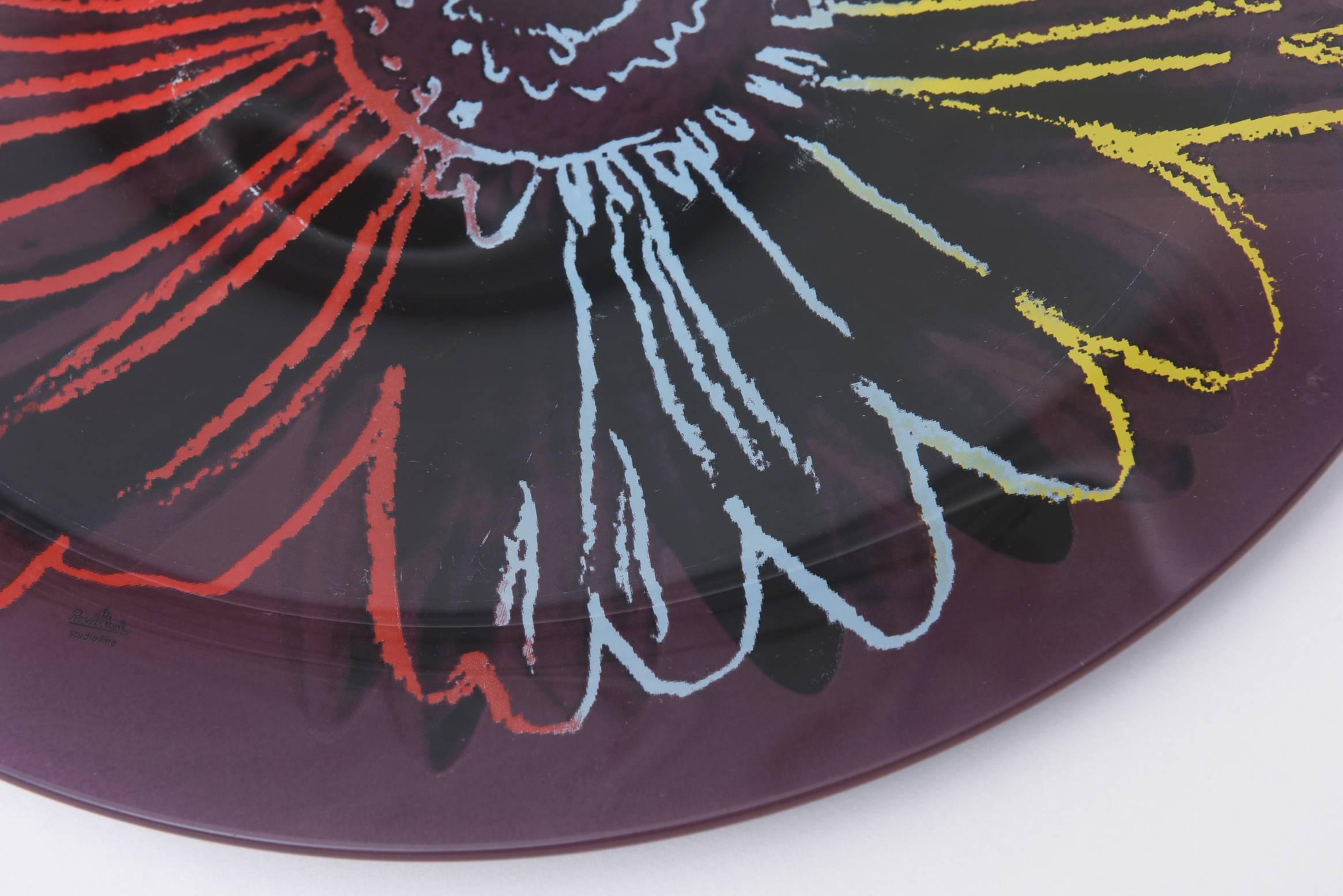 Modern Andy Warhol Glass Abstract Flower Plate/Serving Piece