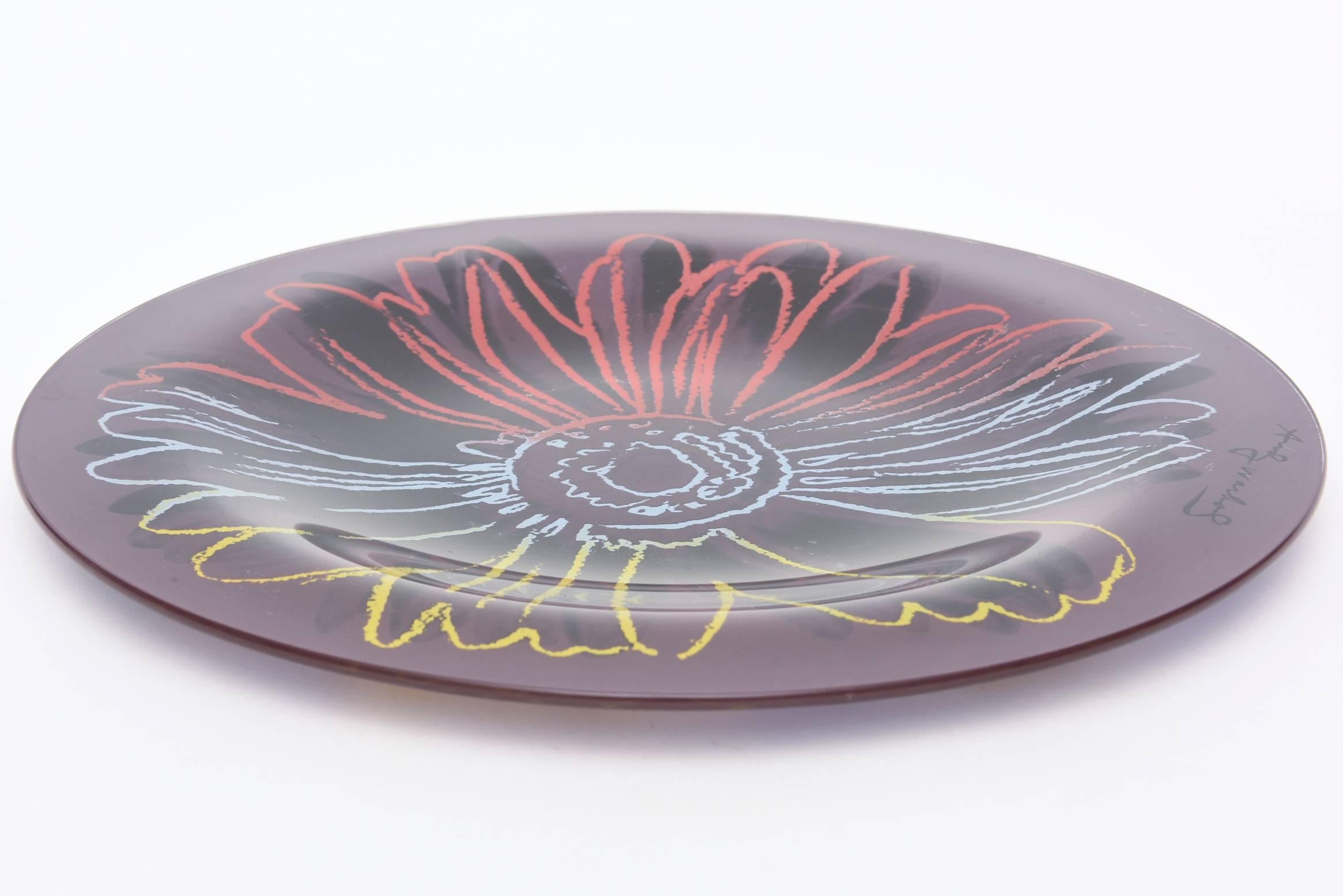 Andy Warhol Glass Abstract Flower Plate/Serving Piece In Good Condition In North Miami, FL