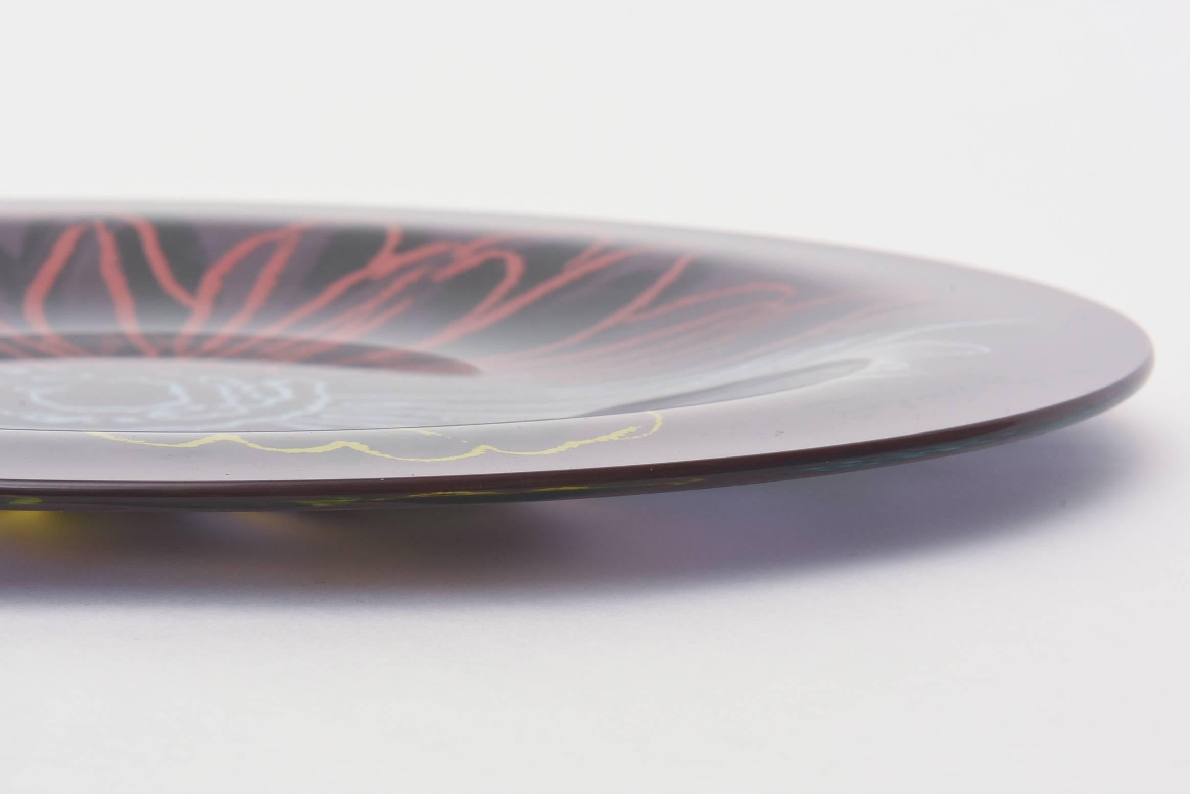 Late 20th Century Andy Warhol Glass Abstract Flower Plate/Serving Piece