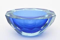 Italian Murano Sommerso Diamond Faceted Flat Cut Polished Glass Geode Bowl