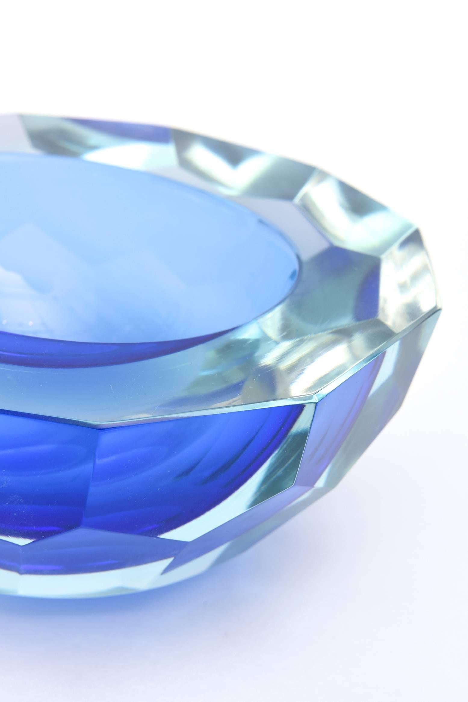 Italian Murano Sommerso Diamond Faceted Flat Cut Polished Glass Geode Bowl 4