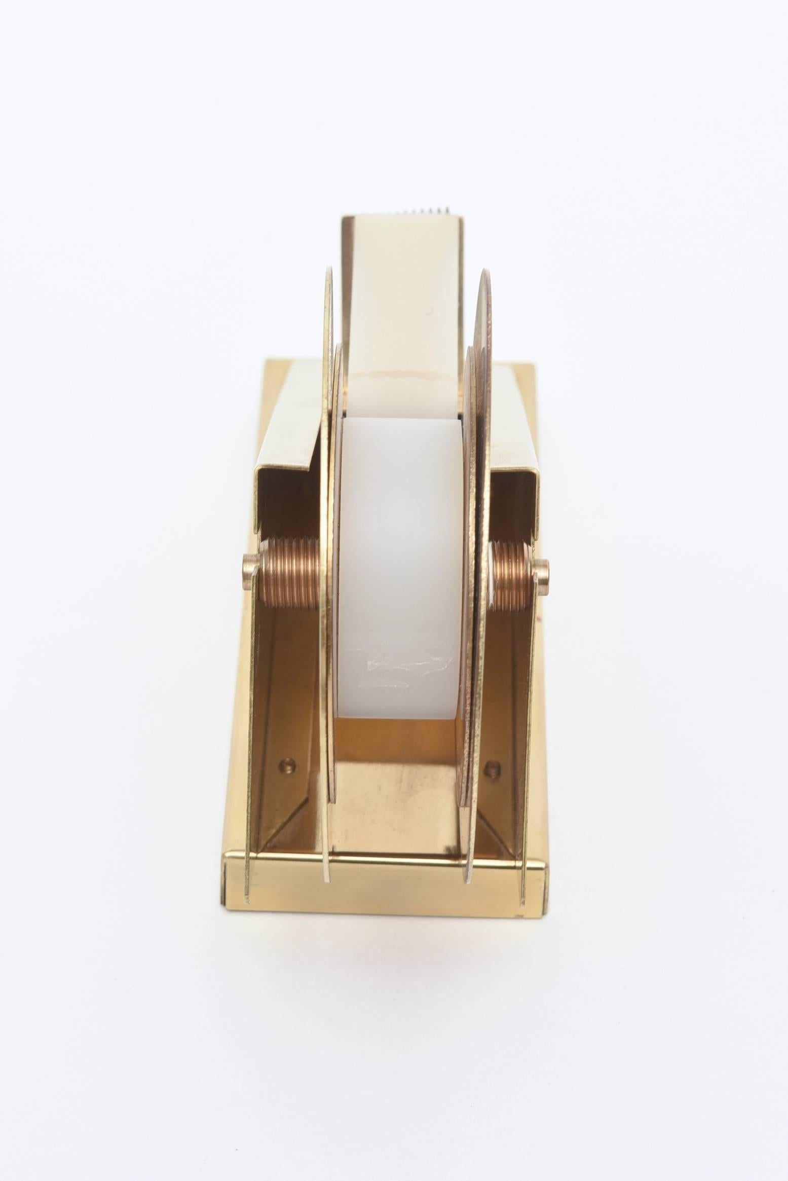 American Sculptural Brass Tape Dispenser or Tape Holder Modernist For Sale