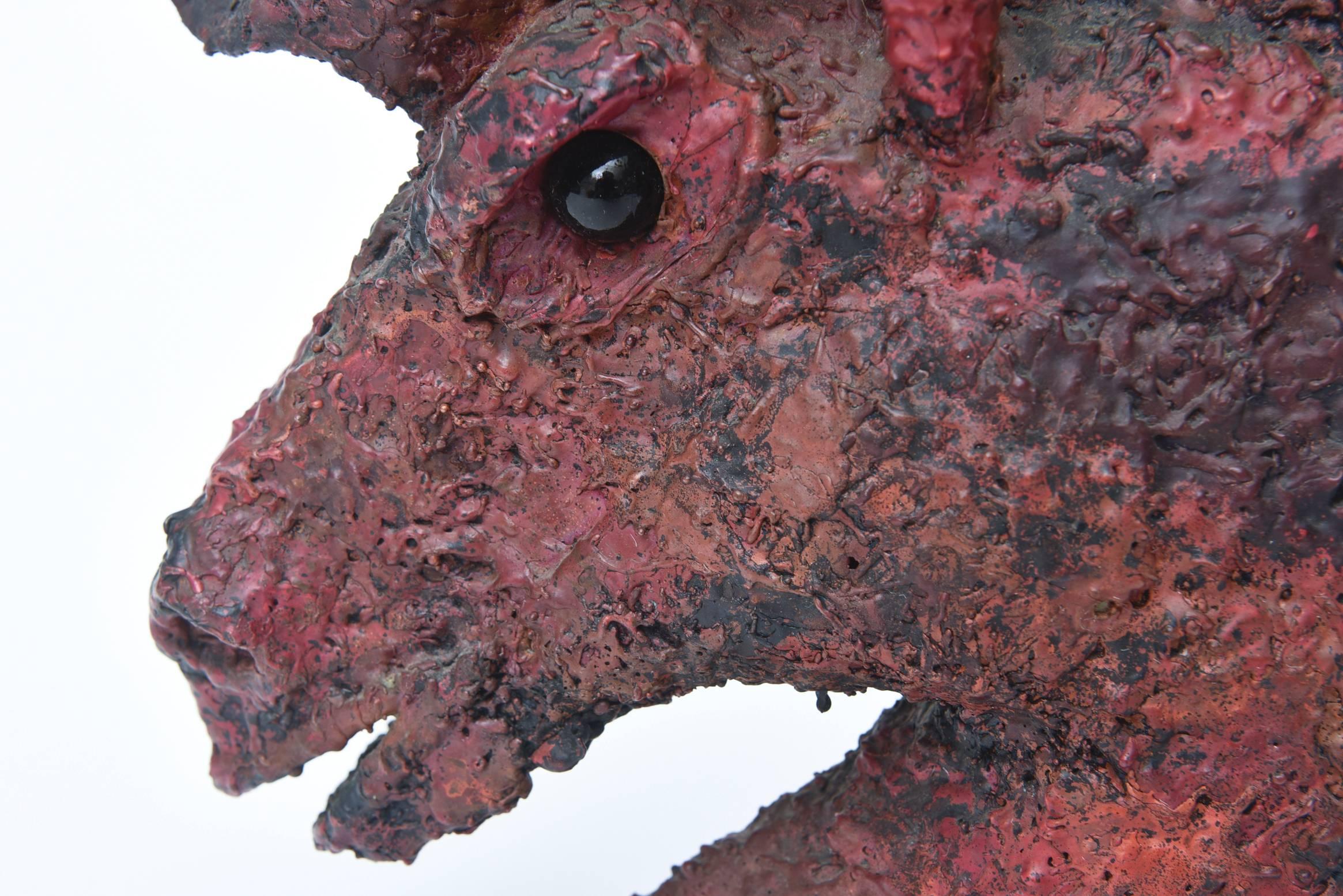 Spanish Ricardo Preciado Vintage Bronze Brutalist Painted Horse Bust Sculpture