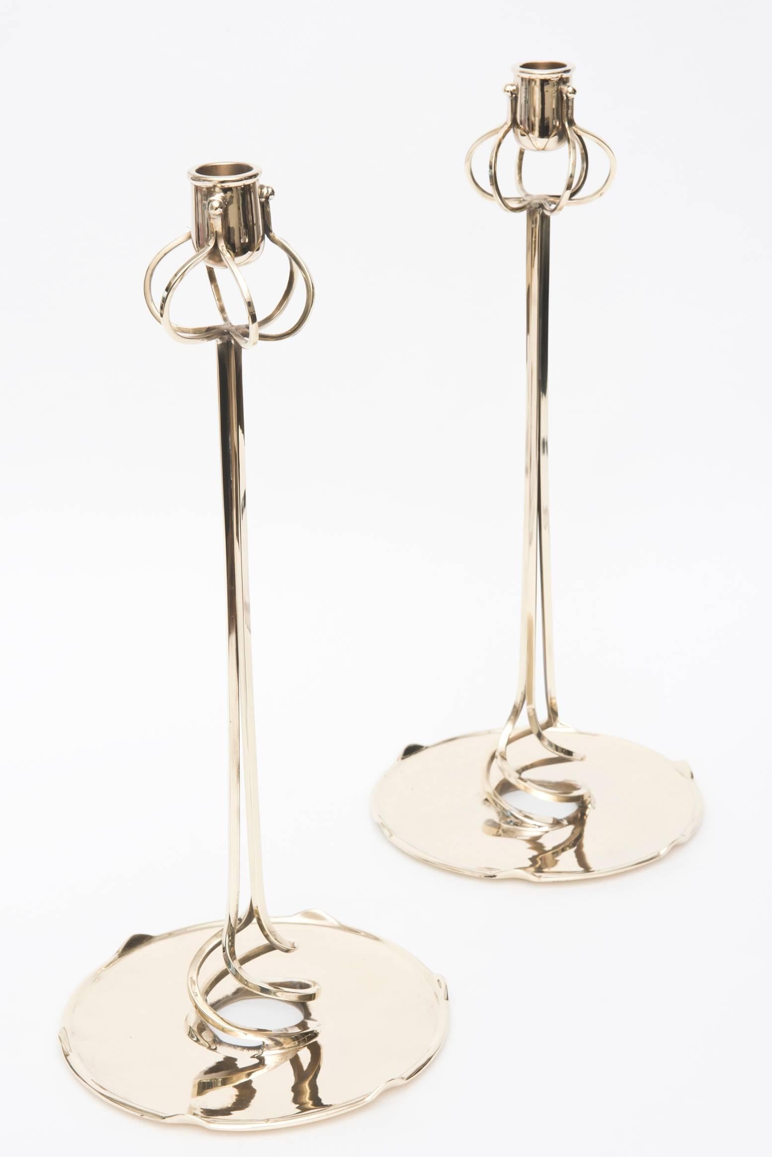 art nouveau brass candlesticks