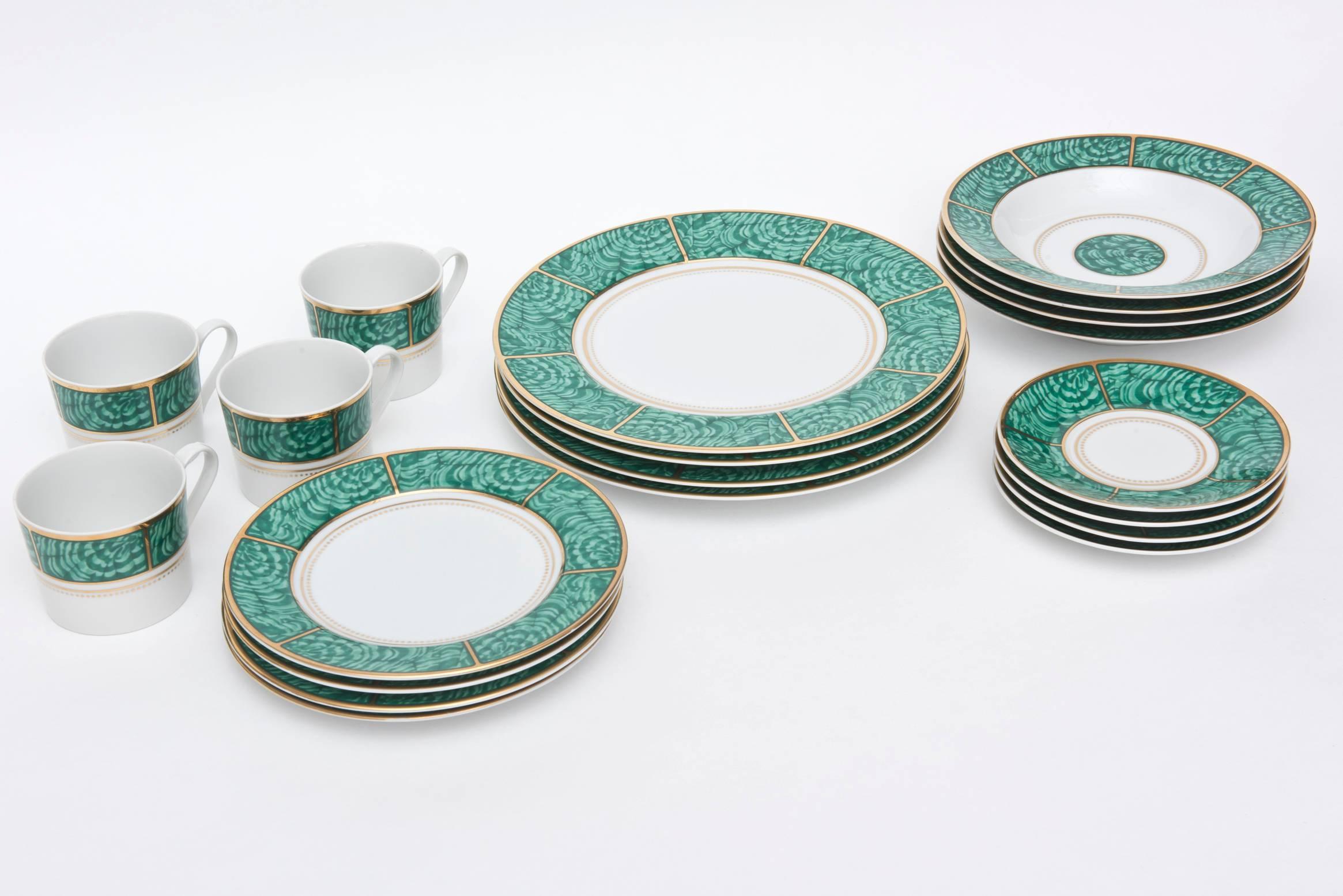 Gold Georges Briard Imperial Malachite Porcelain China Service for Four Vintage