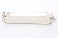Handgehämmertes Silberblech & Horn Oblong Tablett/ SALE