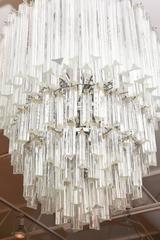 Vintage Murano Venini Cascading Five Tier Glass Prism Chandelier, Nickel Cage