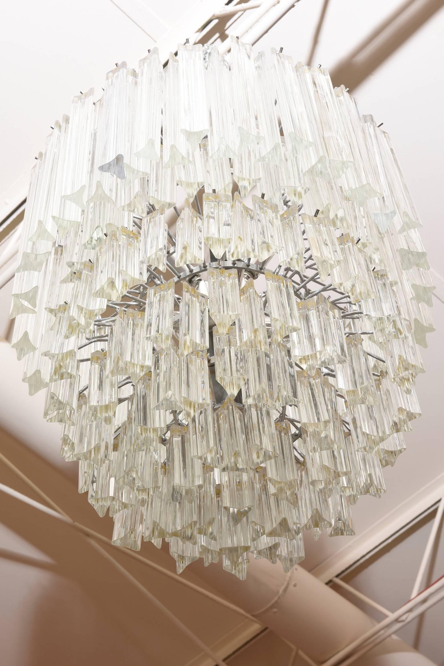 italien Murano Venini Cascading Glass Prism Chandelier Vintage en vente