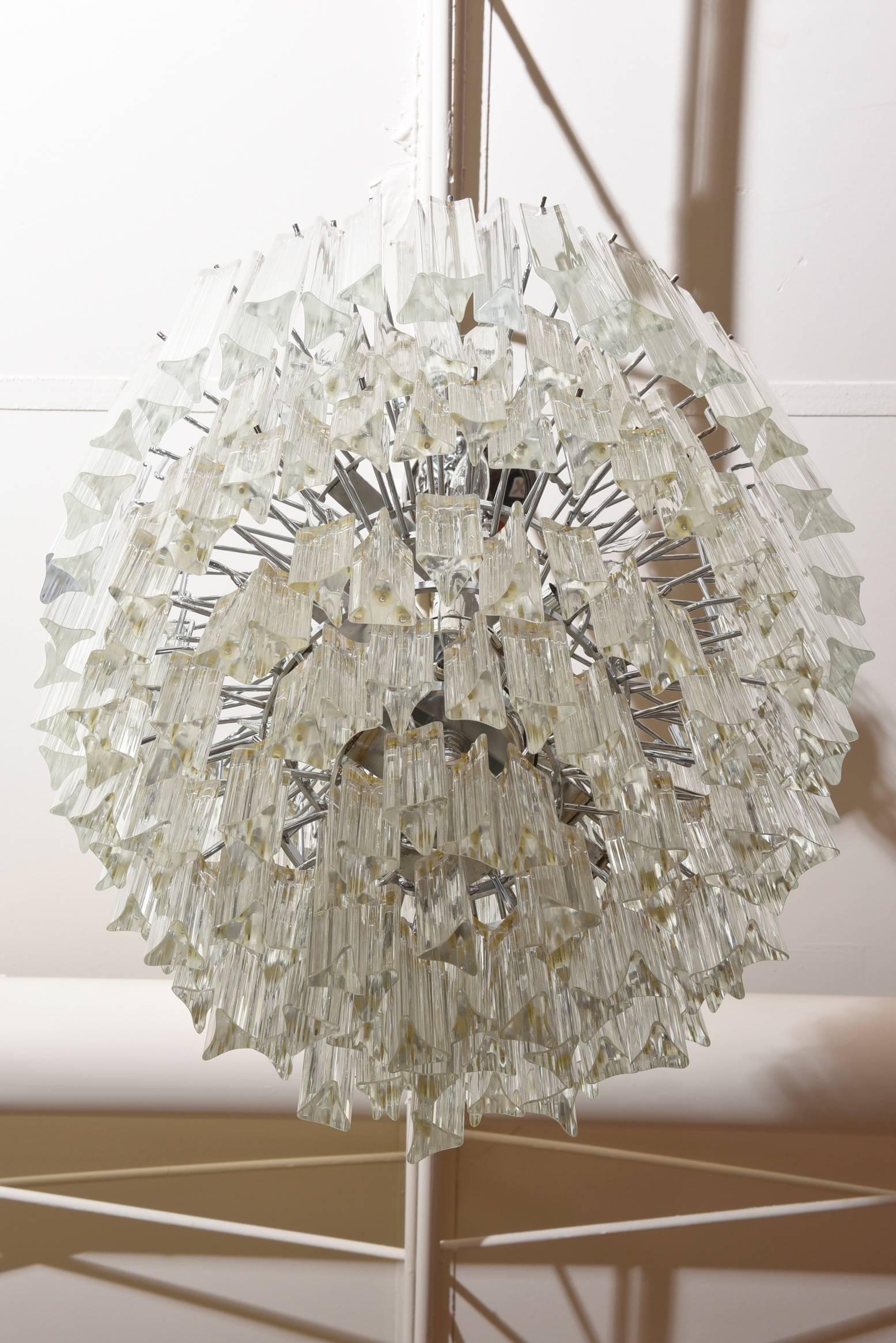 Murano Venini Cascading Glass Prism Chandelier Vintage For Sale 1