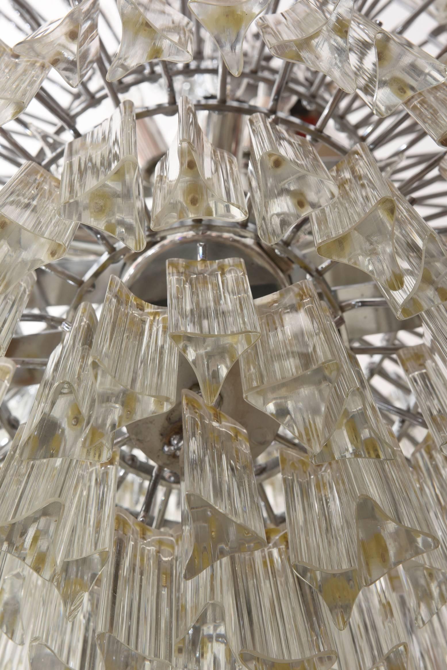 Vintage Murano Venini Cascading Five Tier Glass Prism Chandelier, Nickel Cage im Angebot 2