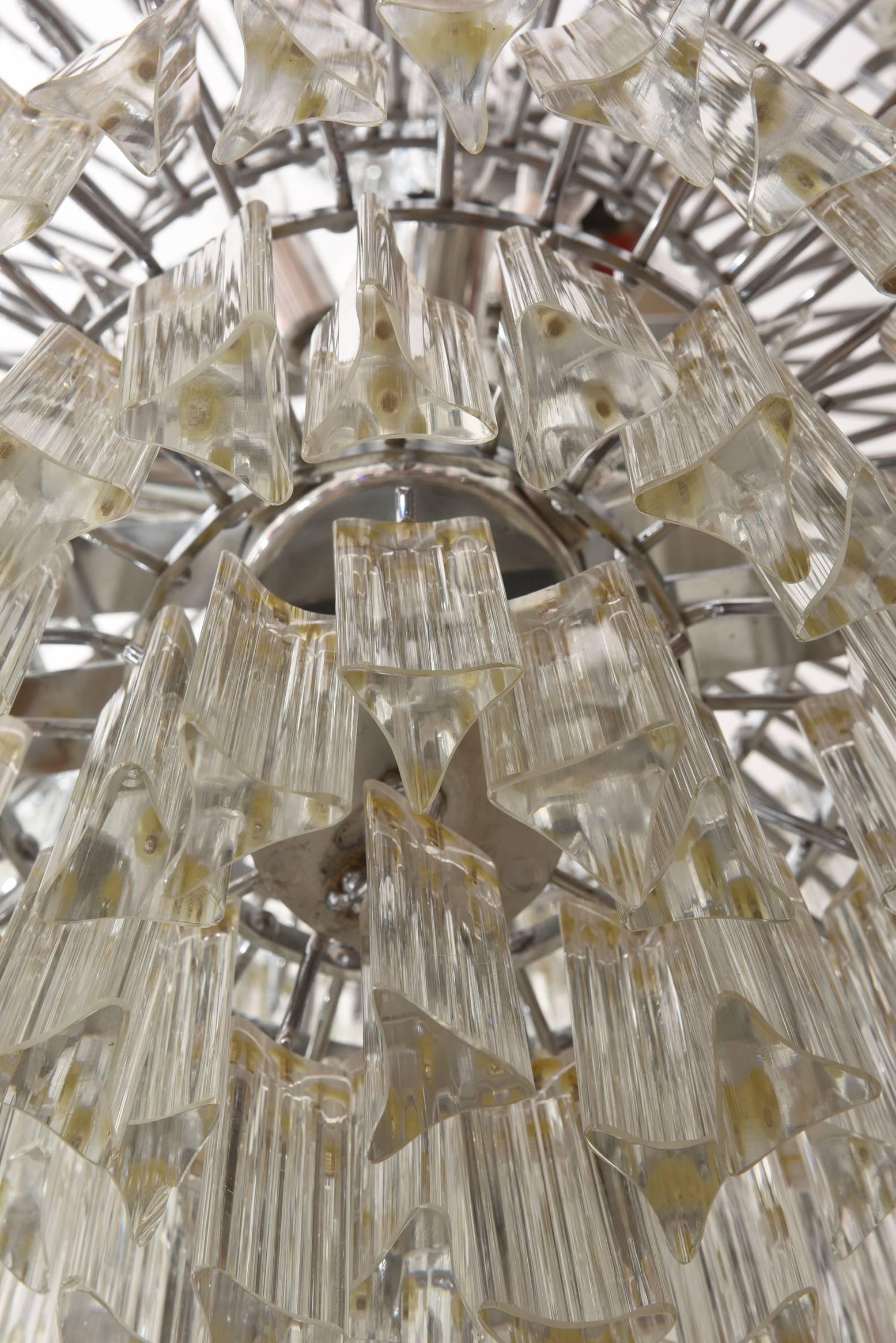 Murano Venini Cascading Glass Prism Chandelier Vintage For Sale 2