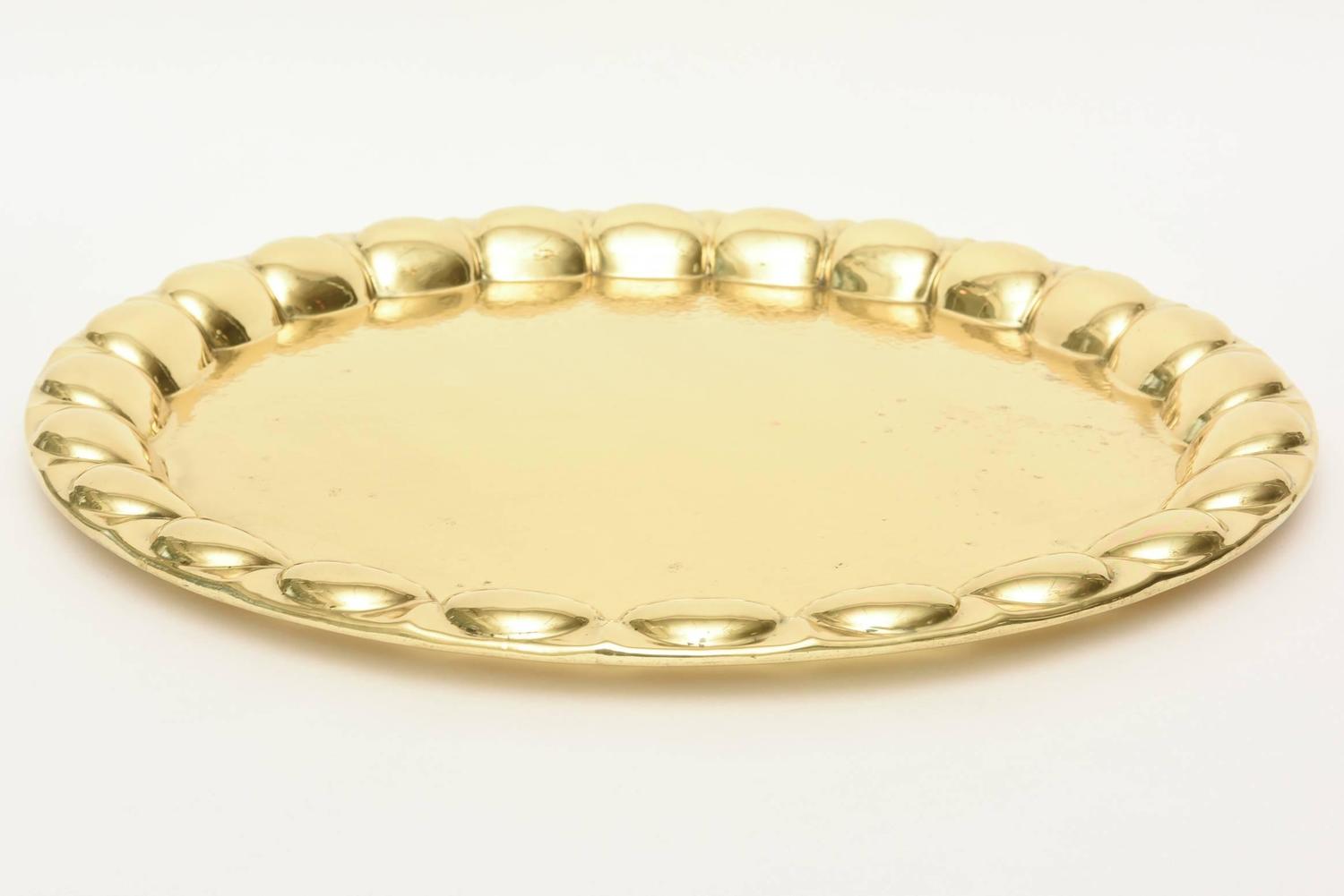 HandHammered Circular Polished Brass Monumental Serving/Barware Tray