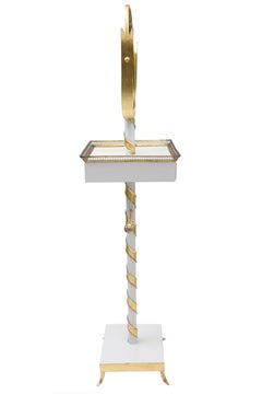 Mid Century Italian MIrror Stand By Mingazzi, Gold Leaf, Lacquered Wood, Brass