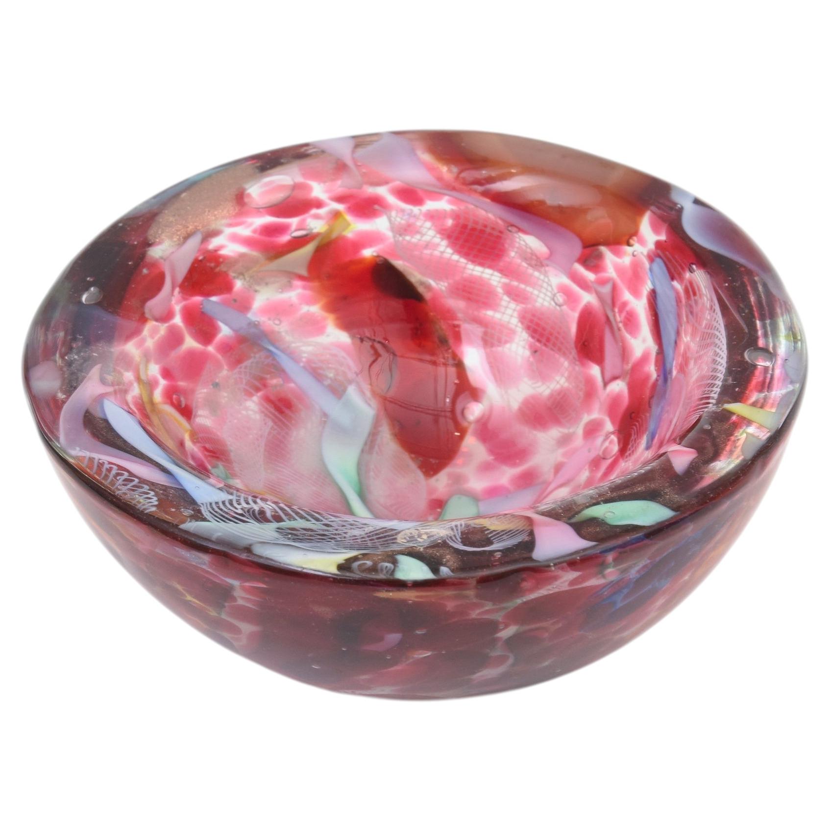 Vintage Murano Tutti Fruiti Glass Bowl By Avem With Pinks, Blues, Gold, 1960's