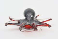 Murano Seguso Octopus Glass Sculpture With Silver Foil, Red, Black, 1980's