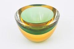 Vintage Murano Salviati Sommerso Glass Geode Bowl, 1970's Yellow, Green, Amber
