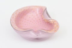 Vintage Murano Alfredo Barbini Pink Glass Bowl With Gold Aventurine, 1960's