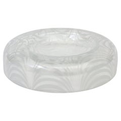 Vintage Murano Paolo Venini Glass Bowl With Swirled White Designs Italy, 1960's