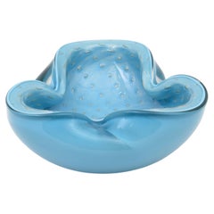 Ciotola in vetro di Murano di Alfredo Barbini in blu Tiffany con gocce dorate, anni '60