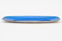 Bandeja alargada vintage de Reed & Barton, chapada en plata y con esmalte azul zafiro