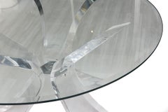 Lion In Frost Lucite 3 Legged Butterfly Dining Table With Chrome Connector, 70's