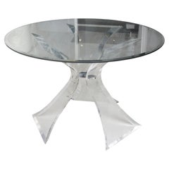 Lion In Frost Lucite 3 Legged Butterfly Dining Table With Chrome Connector, 70's