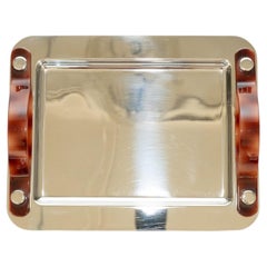 Oscar De La Renta Stainless Steel Small Tray With Faux Tortoise Handles, 2000