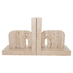 Vintage Italian Fratelli Manelli Travertine Elephant Bookends, 1970's