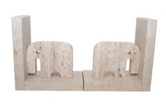Vintage Italian Fratelli Manelli Travertine Elephant Bookends, 1970's