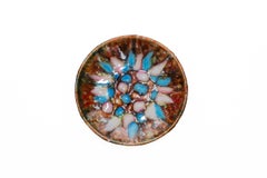 Vintage Enamel Over Copper Bowl With Starburst Flower Design, 1960's