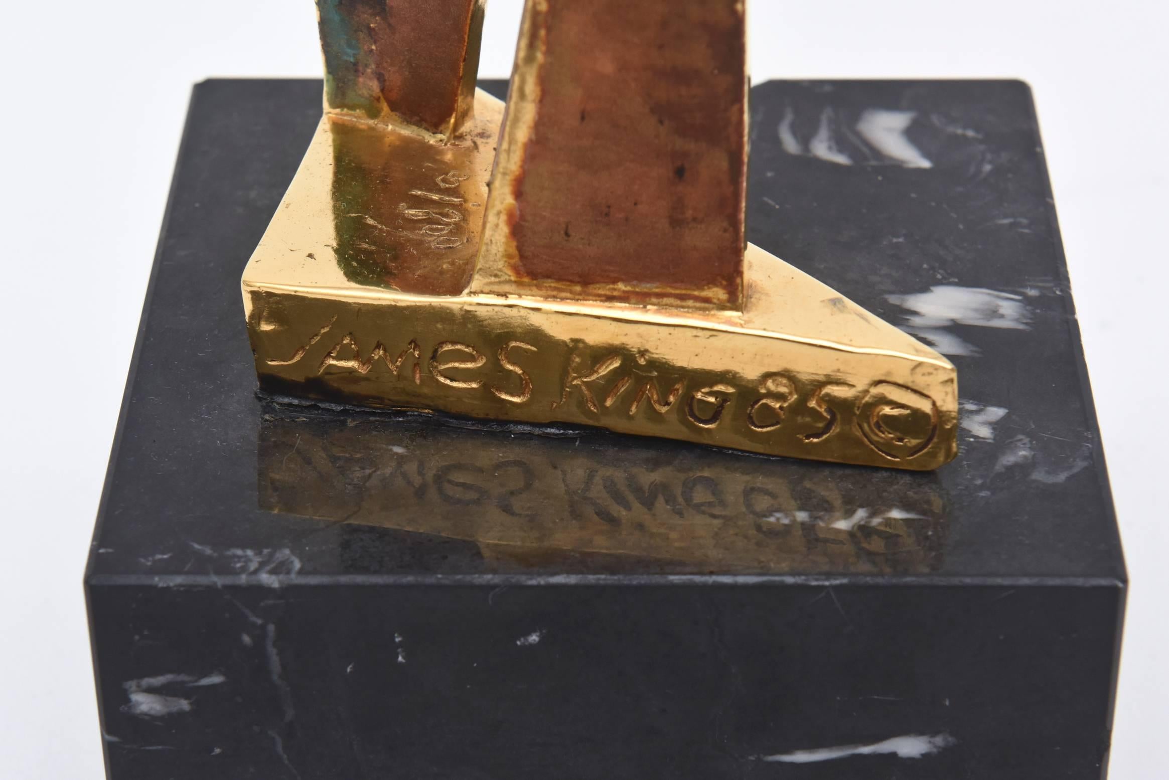 Signed James King Gold Plated Metal Cubist Sculpture on Marble Base 4