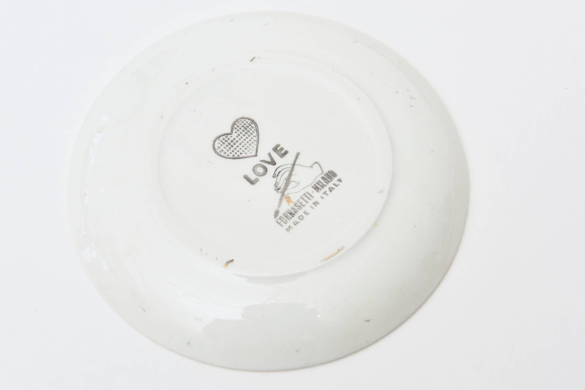  Six Italian Piero Fornasetti Gilded Porcelain Love Heart Coasters/Barware  1