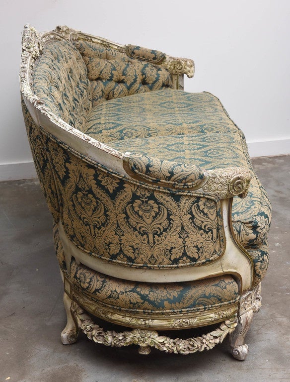 Ornately Carved 1920s Ram's-Head Sofa and Side Chair For Sale 1