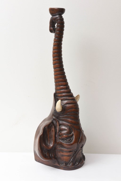 Mid-20th Century Pair of Carved Elephant Head Shelf or Console Bases