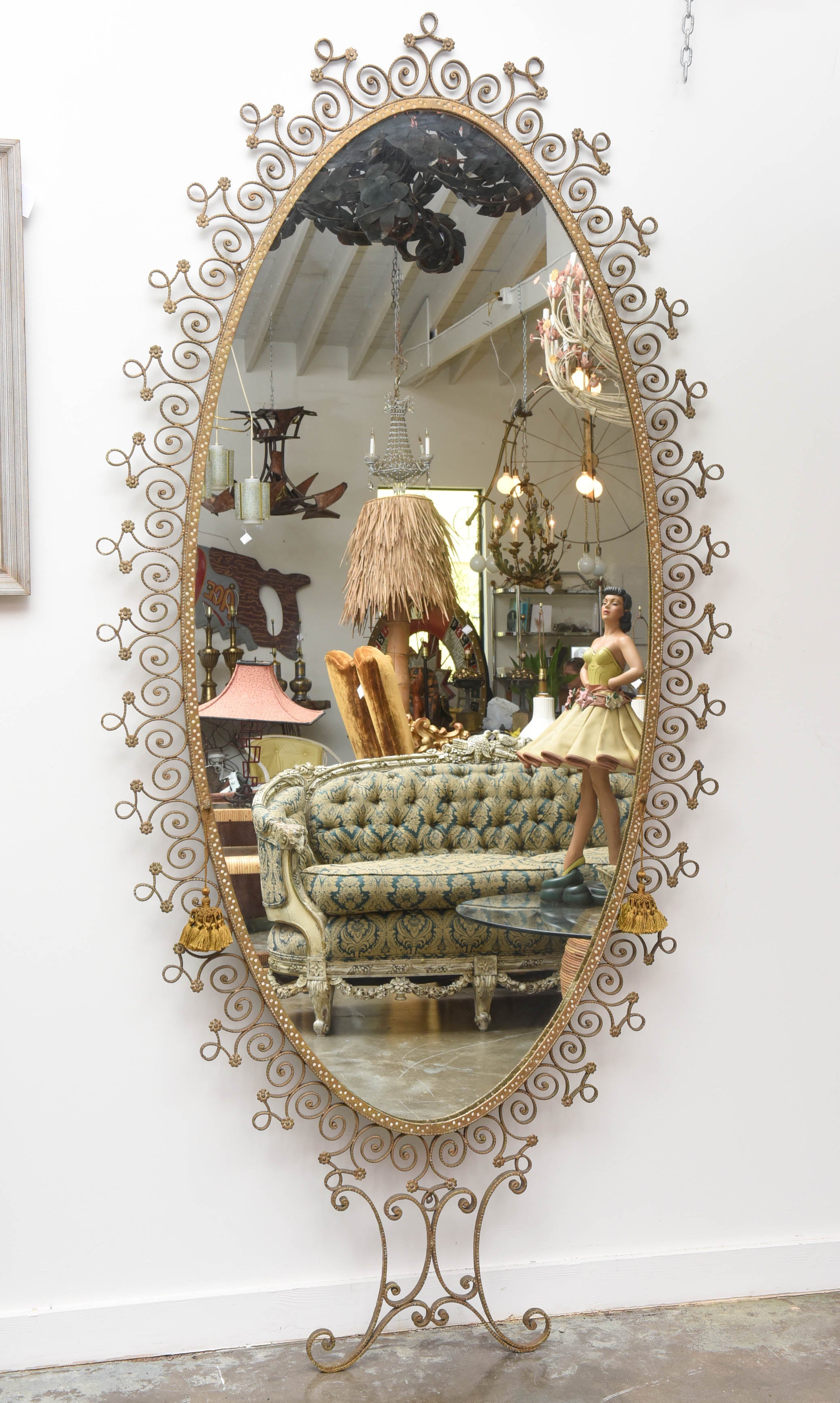 French Art Deco Bronze Salon Floor Mirror For Sale