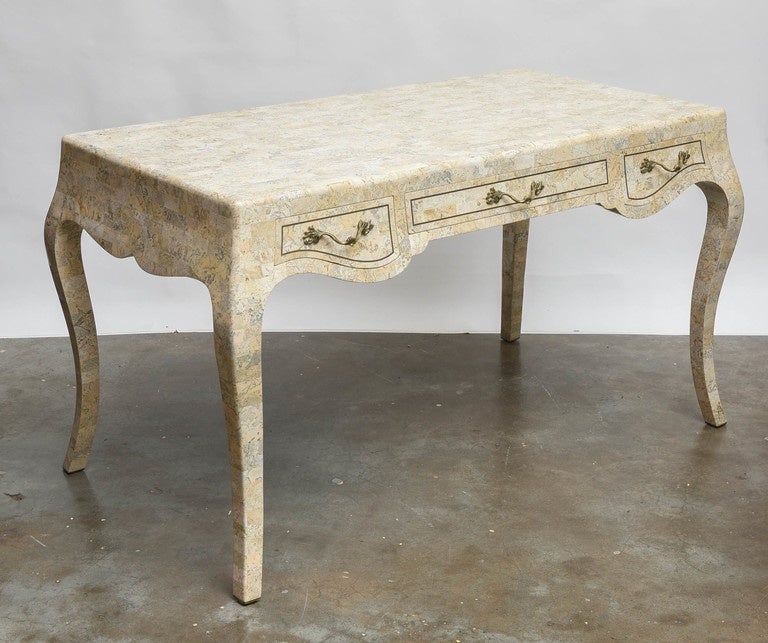 Maitland-Smith Tessellated Stone Desk In Excellent Condition For Sale In West Palm Beach, FL