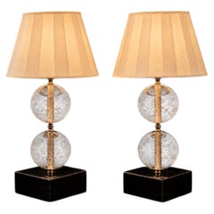 Pair of 1950s Murano Glass Bullicante Table Lamps on Black Marble Bases