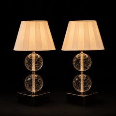 Pair of 1950s Murano Glass Bullicante Table Lamps on Black Marble Bases