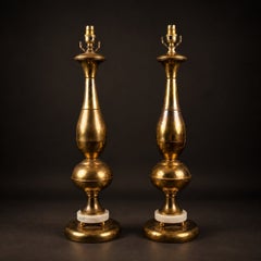 Pair of Vintage Brass & Marble Baluster Table Lamps
