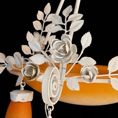 Vintage French Art Deco Frosted & Amber Gradient Glass Pendant Light
