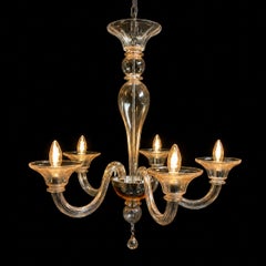 A Hand Blown Amber Blown Glass Five-Arm Chandelier