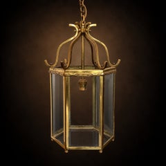 A Vintage 1970's Brass Hexagonal Hall Lantern