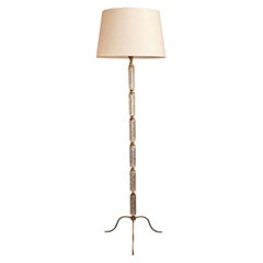 Vintage Mid-Century Brass and Textured Glass Floor Lamp